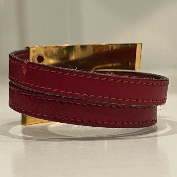 Hermès Gold Plated Pousse Pousse H slide bracelet red leather Authentic - Picture 8 of 16